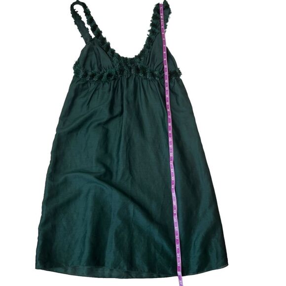 Max Studio Emerald Silk/Linen Blend Dress with Pom Pom Detail - Picture 9 of 12